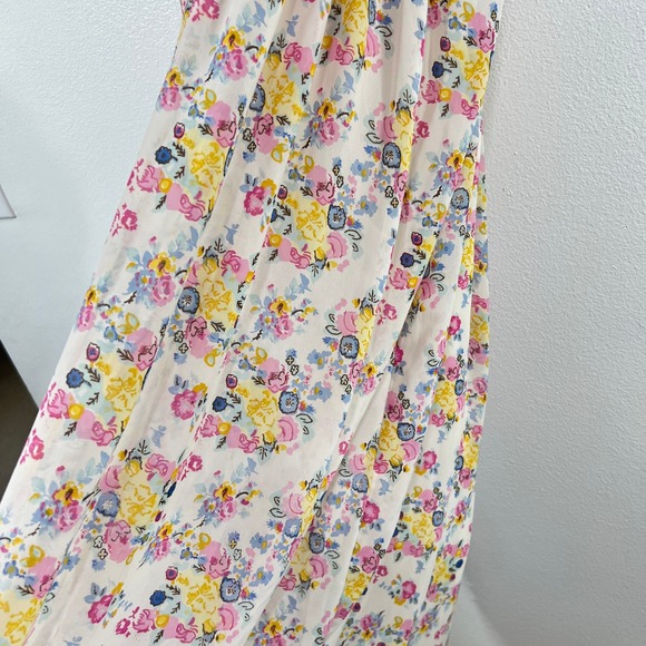 Kos‎ Resort Floral Smocked Maxi Dress Size S Pink Yellow Tie Strap Boho Cottage - Picture 8 of 10
